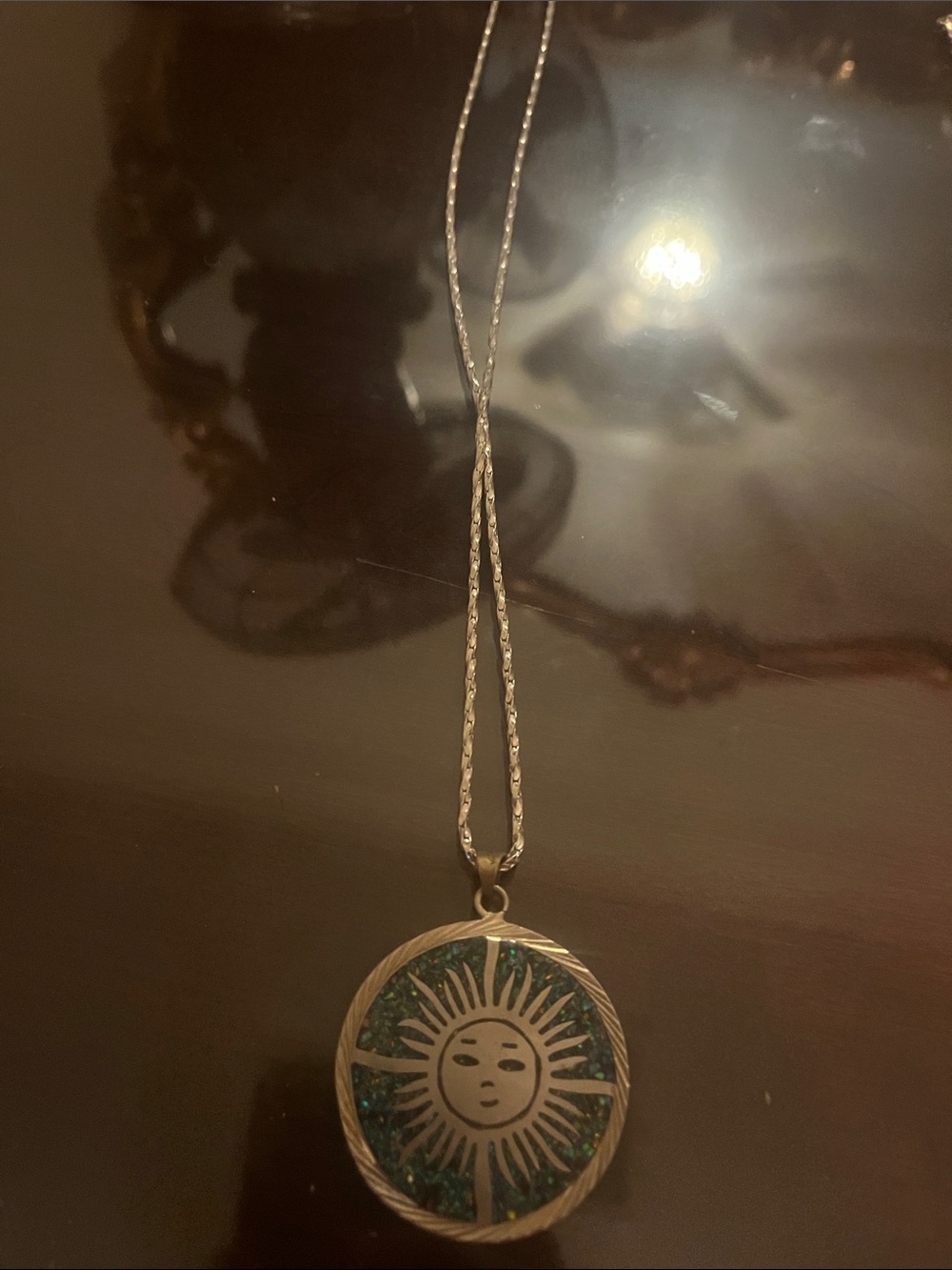 Sunburst Pendant Necklace in Teal and Silver - Unbranded